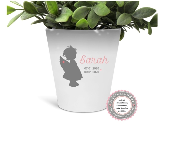 stiller Blumentopf - Vase kleiner Engel Mädchen Junge Name Sternenkind Trauer  Grab, Urnengrab, Abschied, Friedhof....von Lüttentüddel®